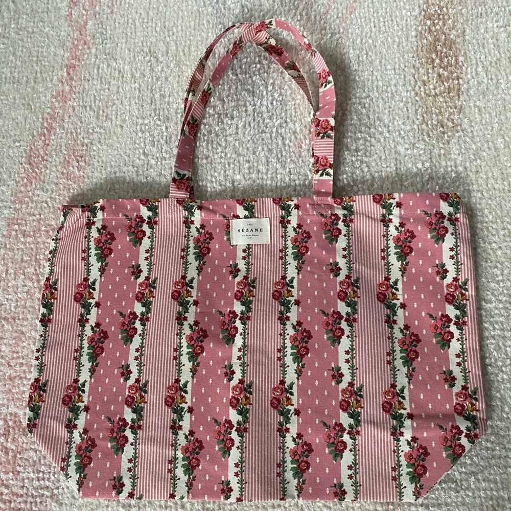 Sézane Pink Floral Tote Bag